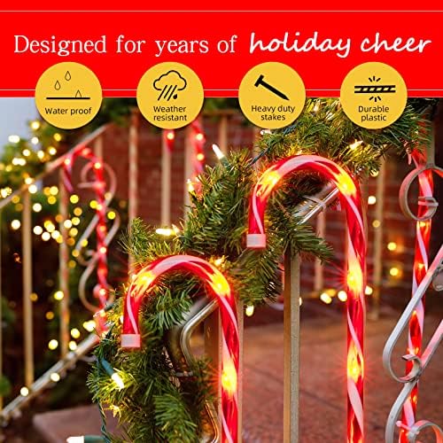 LAMPHOME 10 Pack 22" Christmas Candy Cane Pathway Markers, Xmas Pathway Lights Outdoor with 70 Warm White Lights for Walkway Garden Lawn Holiday Decorations - Image 5