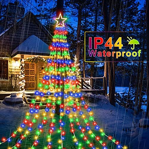 Christmas Decorations Star String Lights, 320 LEDs Outdoor Waterfall Tree Lights with 13" Topper Star, Plug in Waterproof Hanging Fairy Lights for Xmas New Year Holiday Party Yard Patio Decor - Image 2