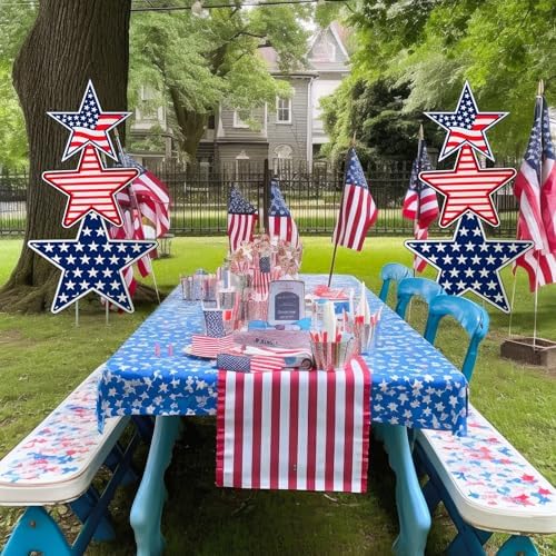 Thyle 2 Pcs Large Patriotic Front Porch Decoration Outdoor Independence Day Porch Sign with American Flag Red White Blue Patriotic Star Yard Garden Stakes for Door Patio Lawn 250th Anniversary Decor - Image 4