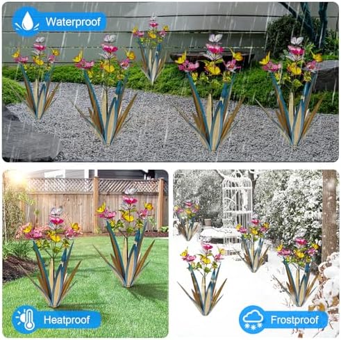 TOMBABY Garden Outdoor Butterfly Enlarge Thickened Wind Resistant Metal Agave Garden Art Metal Plant Country Sculpture Statue Decorations Ornaments Artificial Waterproof Butterflies (Blue 3pcs) - Image 3
