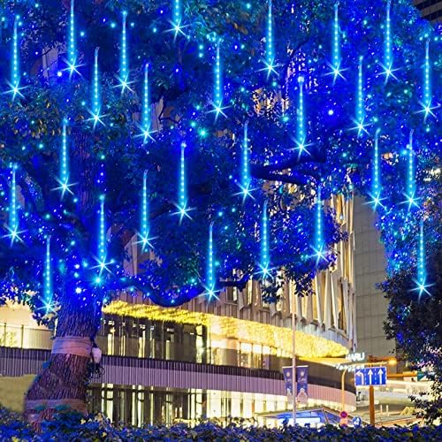 Christmas Lights Meteor Shower Rain Light Falling Rain Lights with 16 Tubes 384 LEDs Waterproof Icicle Snow Fall String Lights for Party Tree Home Patio Outdoor Decoration(16 Tubes,Blue) - Image 6