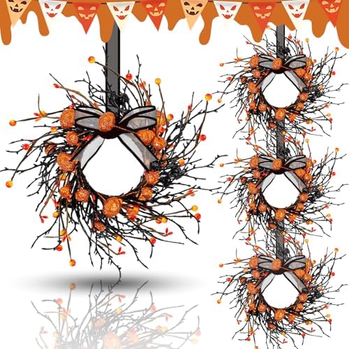 4 PCS Small Halloween Wreaths Halloween Kitchen Cabinet Bow Decor by Unknown