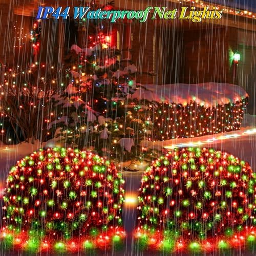 Lovelite 360LED Christmas Net Lights, 21ft x 5ft Mesh Lights Outdoor Green Wire 8 Modes Timer, Waterproof Connectable String Lights for Bushes Xmas Tree Garden Holiday Party Decor - Red Green - Image 5