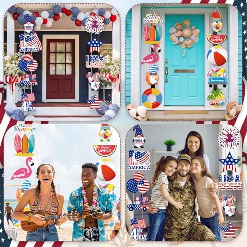 Yaomiao 4 Sets Patriotic 4th of July Door Banners Summer Decorations Hello Summer Porch Banner for Tropical Beach 250th Anniversary Independence Day Memorial Day Outdoor Indoor Wall Hanging Decor - Image 6