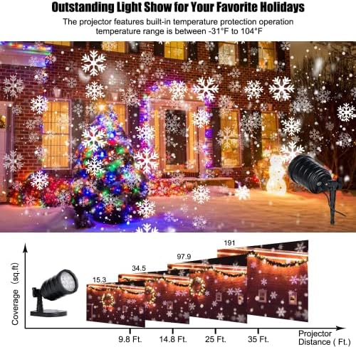 Christmas Snowflake Projector Lights - Outdoor Led Snowfall Show Lights, Waterproof Landscape Decorative Xmas Holiday Party Garden Patio Indoor Home Decoration Show - Image 5