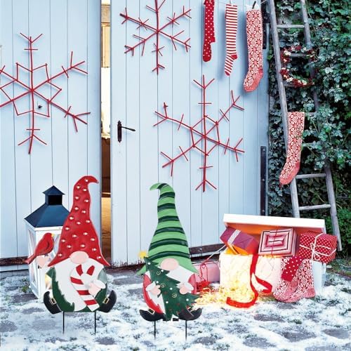 YEAHOME Outdoor Christmas Decorations, 2 Pack Gnomes Decorative Garden Stakes for Christmas Decor, Metal Yard Signs Xmas Decorations for Outside Garden Yard Lawn Porch Holiday Party - Image 6