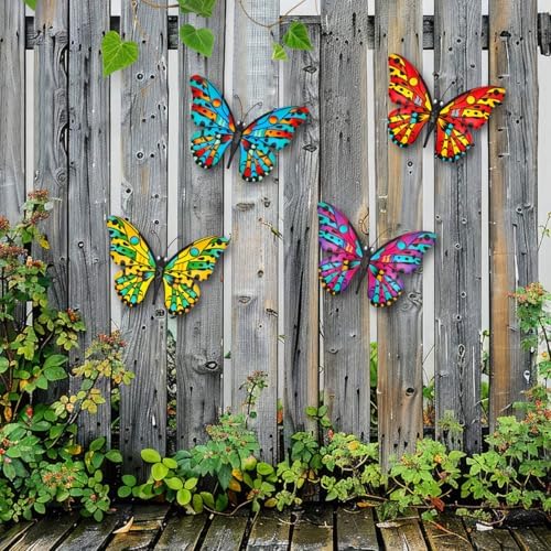Metal Butterfly Wall Decor - 9.6" Outdoor Fence Wall Art Decor, Hanging Decoration for Garden Yard Living Room Bedroom Patio Balcony(4 Pack) - Image 2
