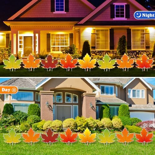 10 Pcs Lighted Maple Leaf Fall Thanksgiving Yard Sign Stake Decor - Image 6