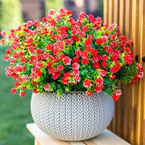 AXYLEX Artificial Flowers for Outdoors, 12 Bundles Fake Plants (Red) - Image 2