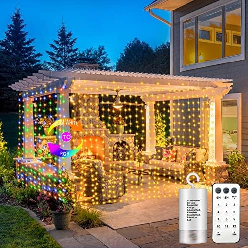 echosari 9.8Ft x 9.8Ft Curtain Lights Battery Operated 2 Color Changing by echosari