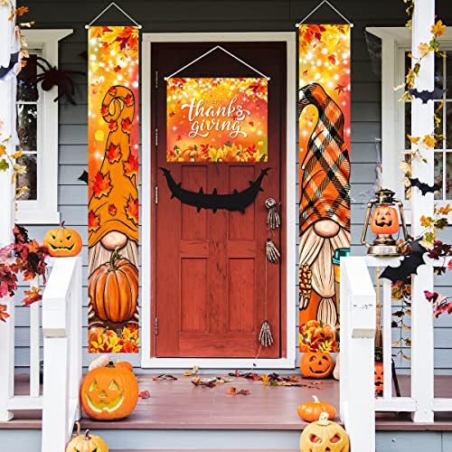 Fall Decorations - Happy Thanksgiving Fall Porch Decoration Hanging Banner Pumpkin Gnome Front Porch Sign for Fall Thanksgiving Decorations Background Sign - Image 3