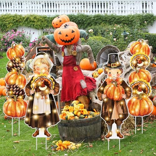 4 Pcs Fall Yard Decorations Outdoor with LED, Pilgrim Yard Signs with Stake - Image 7