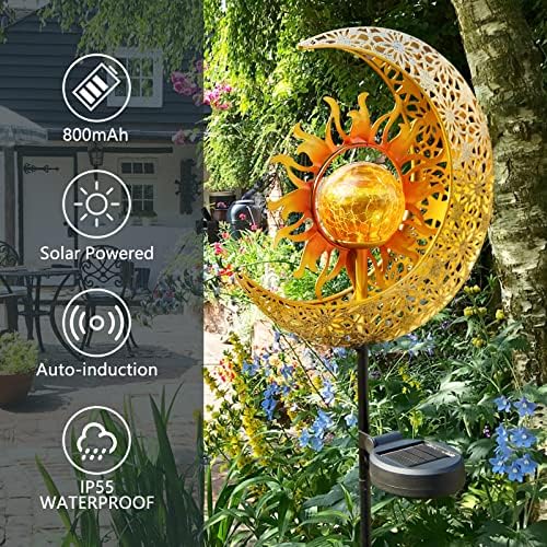 LICKLIP Outdoor Solar Garden Lights, Sun&Moon Crackle Glass Stake Light - Image 3