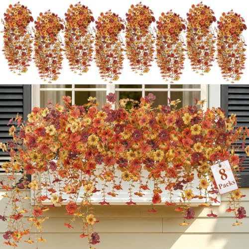 Alupssuc 8 PCS Fall Hanging Flowers Artificial for Outdoor Indoor Decor by Alupssuc