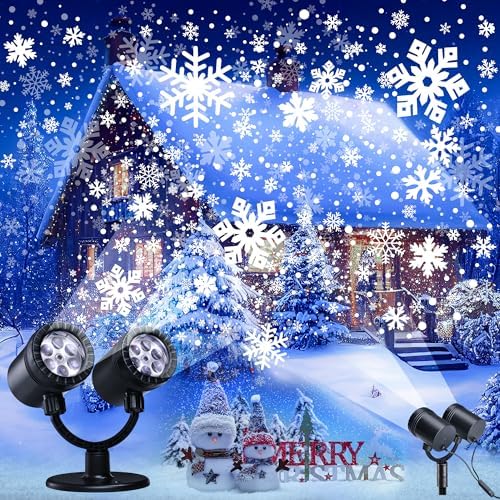 Toodour Snowflake Christmas Projector Lights Outdoor, Double Head Dynamic Snowflake Projector Lights with Timer, Waterproof Holiday Decorative Lighting- Christmas Light for Yard Wall Indoor Xmas Decor by Toodour