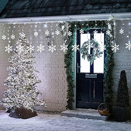 Toodour Christmas Snowflake Lights Outdoor, 17.22ft 264 LED Snowflake Icicle Lights with 22 Drops, Connectable, 8 Modes Waterproof White Christmas Light for Curtain, Eaves, Window, Xmas Decorations - Image 6
