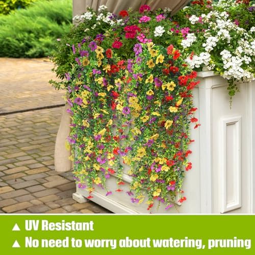 6 Pcs Fall Artificial Hanging Flowers Outdoor, Classic Color - Image 5