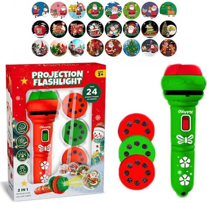 PMU Christmas Flashlight Projector, 24 Different Christmas Tree Santa Claus Christmas Image Projection for Christ Home Birthday Party Light Pkg/1 by PMU