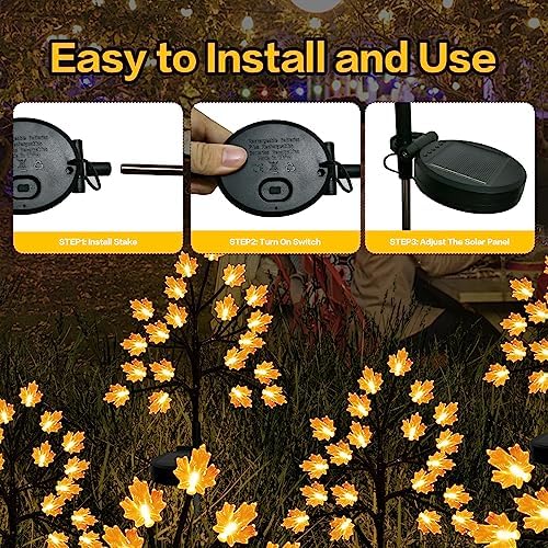 Solar Fall Lights for Thanksgiving Decorations Outdoor, Light up 40LED Orange Maple Leaves Path Lights, Waterproof Solar Thanksgiving Lights for Fall Autumn Garden Patio Home Decor 2PACK - Image 6