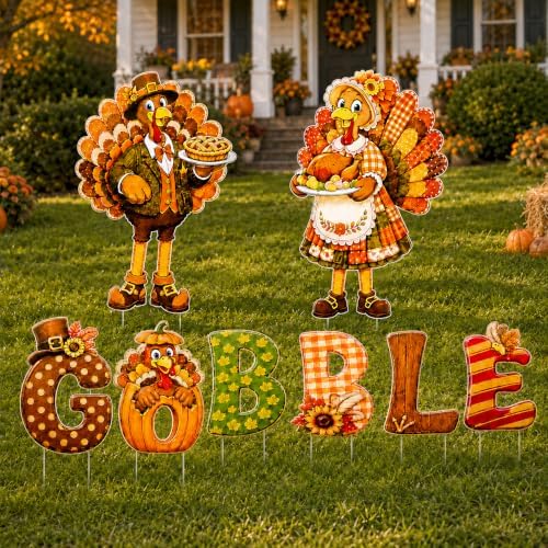 10Pcs Thanksgiving Yard Signs Stakes for Turkey Fall Outdoor Decorations by Paeyeq