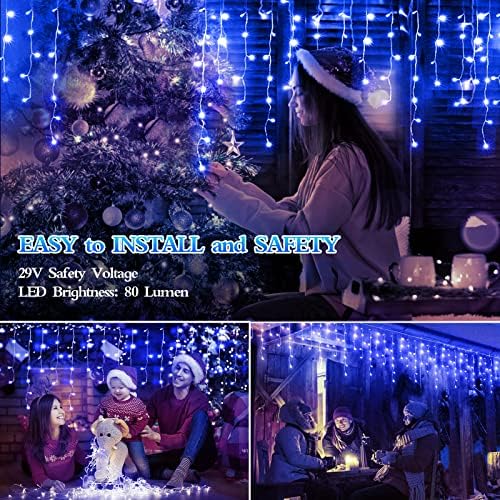FLVOECN 98FT 960 LED Christmas Lights, Waterproof 8 Modes Ice Lights for Outside with Memory and Timer Hanging Fairy Lights Plug-in Curtain String Lights for Holiday Party Wedding Home (Blue) - Image 2