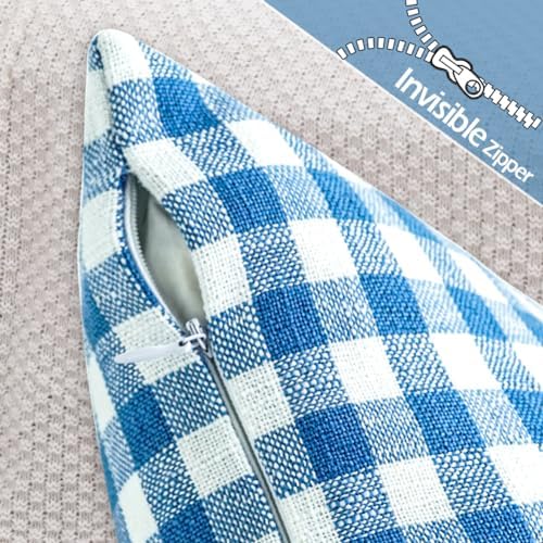 Coastal Decor Light Blue Outdoor Gingham Plaid Throw Pillow Covers 18x18 - Image 4