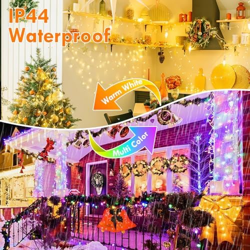 88FT 240LED Connectable String Lights Indoor Outdoor Clear Wire, Warm White⇋Multicolor Christmas String Lights, Plug in Twinkle Fairy Light With Timer For Wedding Patio Tree Yard Christmas Decorations - Image 5