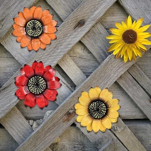YEAHOME Sunflower Wall Decor - 9 inch Metal Flower Wall Art Decorations, Sunflower Yard Garden Decor Hanging for Kitchen, Bathroom, Bedroom, Set of 3 Handmade Gift for Home, Indoor or Outdoor - Image 7