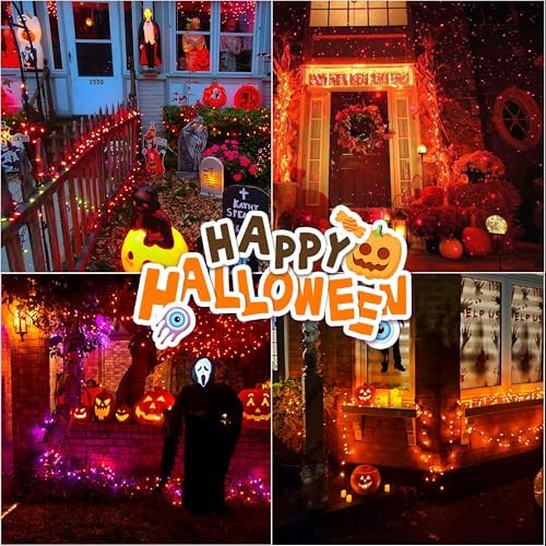 LAMPHOME 33ft 100 LED Orange Thanksgiving Lights Outdoor Waterproof, Autumn Fall String Lights,16 Modes Orange Halloween String Lights Plug in, Christmas Lights Garden Party Xmas Tree Lights Decor - Image 5