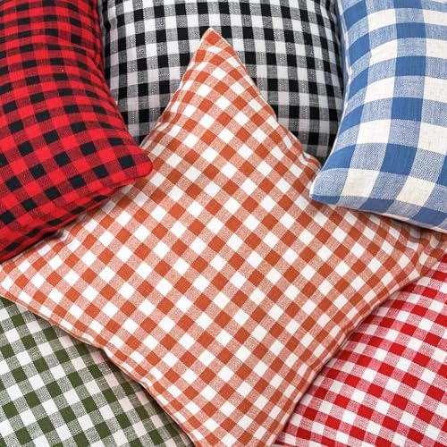 Fall Orange Plaid Gingham Checkered Porch Pillow Covers 16x16 Set of 2 - Image 7
