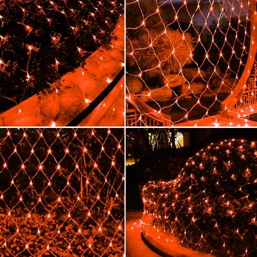 LED Net Light Fall Decor Mesh Lights, 240LED Tree Warp Fairy Lights Outdoor Hanging String Light for Home, Bedroom, Christmas, Garden, Walkway, Bushes,Halloween Decor-9.8ft x 6.6ft(Orange) - Image 2
