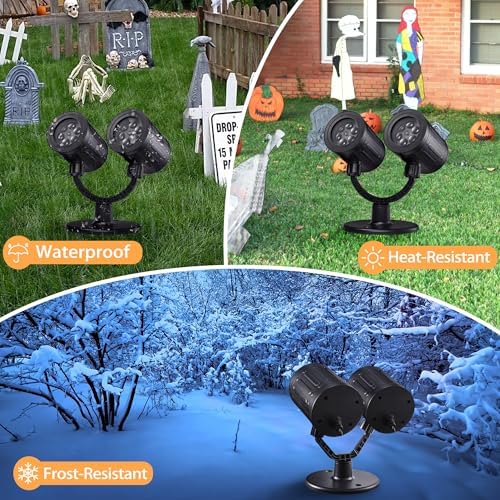 Toodour Halloween Projector Lights Outdoor, Double Head Dynamic Halloween Lights Projector with Timer, Waterproof White Ghost Decorations Light for Indoor Outdoor Home Window Wall Decorations - Image 6