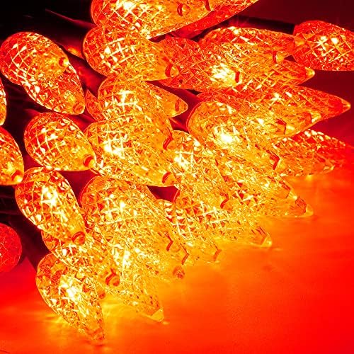 WATERGLIDE Halloween C6 String Lights, 33ft 100 LED Black Wire Fairy Lights with 29V Safe Adaptor, 8 Lighting Mode, Waterproof for Indoor Outdoor Patio Xmas Tree Party Decor, Orange - Image 3