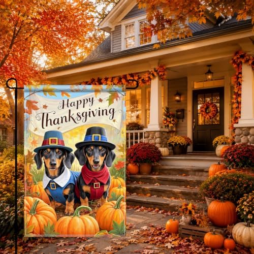 BlissYard Fall Dachshund Pilgrim Garden Flag 12x18 Inch Outdoor Decor - Image 2