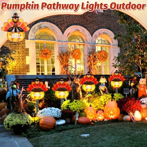 4-in-1 Thanksgiving Turkey Pumpkin Solar Lights Outdoor Decoration Fall Harvest Yard Stakes Autumn Decor Hand Painted Turkey Pumpkin Lights For Garden Lawn Pathway Walkway Driveway Patio Front Porch - Image 6