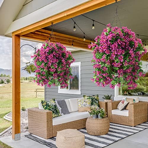 INQCMY Fake Hanging Flowers with Basket Artificial Violet for Outdoor - Image 2