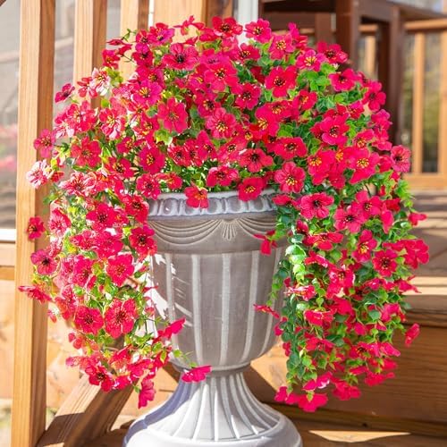 INSPRING Artificial Faux Outdoor Outside Flowers Plants, 2 PCS Fake Silk UV Resistant Look Real Hotpink Daisy Trailing Vines for Front Door Porch Planter Urn Patio Balcony Decoration by INSPRING