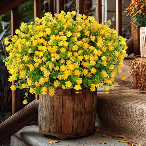 AXYLEX Artificial Flowers for Outdoors, 12 Bundles Fake Plants (Yellow) by AXYLEX