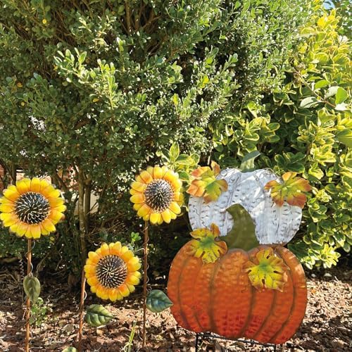 Set of 3 Metal Pumpkin Yard Stakes Fall Harvest Garden Lawn Yard Porch Outdoors Welcome Decorations, Autumn Halloween Thanksgiving Decorative Pumpkins Outdoor Décor - Image 6