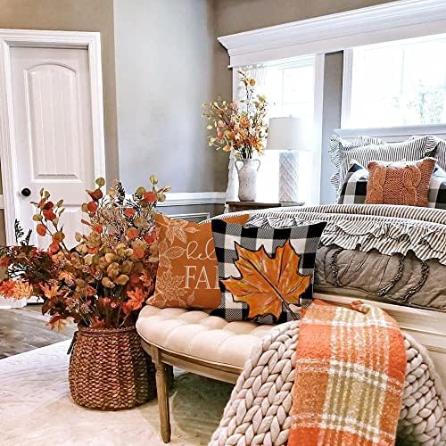 GEEORY Fall Pillow Covers 16 x16 Set of 4 Buffalo Check Pumpkin Home Decor - Image 2