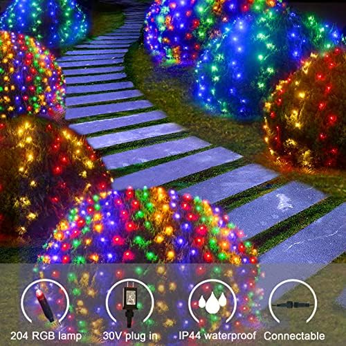 Obrecis Christmas Outdoor Net Lights, 204 LED 35 Color Changing Mesh Lights, 9.8 ft x 6.6 ft Waterproof Connectable Multicolored String Lights for Bushes Xmas Tree Wedding Party Home Decor - Image 4