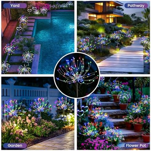 PEVOROS Solar Firework Fairy Garden Lights Outdoor, Colorful, 4 Pack - Image 4