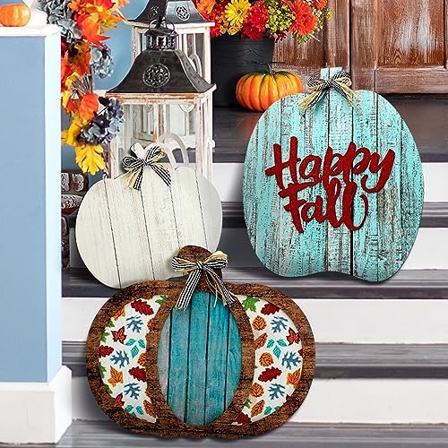 Kigley Set of 4 Fall Porch Decorations Outdoor Wood Pumpkin Fall Front Porch Decor Thanksgiving Autumn Yard Decor Welcome Sign for Decorating Outside Front Door Patio(Classic Style) - Image 5