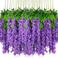 108pcs Artificial Wisteria Flowers 3.6 Feet/Piece Purple Dense Artificial Fake Wisteria Vine Ratta Hanging Garland Silk Flowers String Home Party Wedding Decor（Purple-Dense） by HanYun
