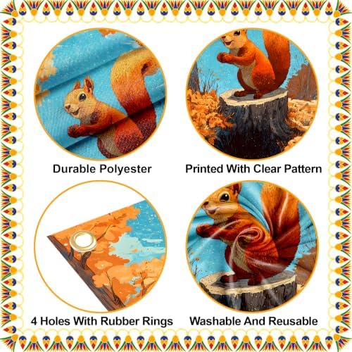 NYZE Fall Squirrel Door Cover, Autumn Forest Maple Leaf Door Decor, Orange Fall Leaves Squirrel Door Cover Banner for Farmhouse Porch Indoor Outdoor Decor - Image 3