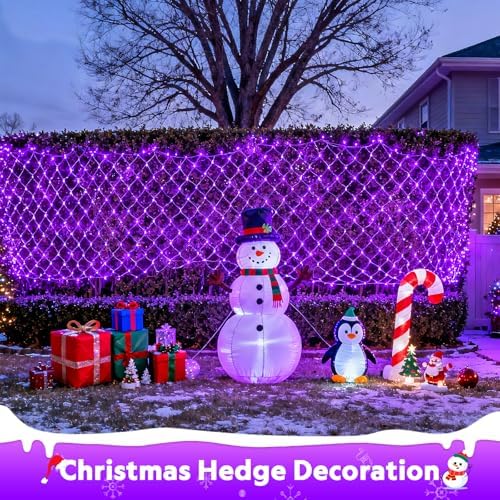 JMEXSUSS 200 LED Purple Net Lights Outdoor, 9.8ft x 6.6ft Connectable Christmas Net Lights with Remote, 8 Modes Plug in Purple Bush Light Waterproof for Tree, Yard, Fence Decoration (Pack of 6) - Image 2