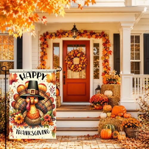 BlissYard Happy Thanksgiving Turkey Garden Flag 12x18 Inch Fall Yard Decor - Image 2