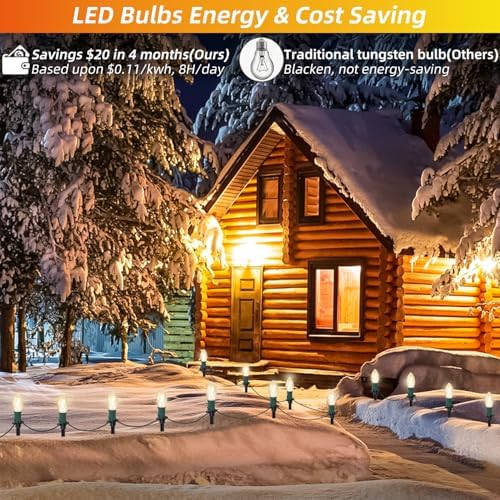USOKYO 30Ft C9 Led Christmas Pathway Lights Outdoor, 20 Warm White Bulbs Waterproof Connectable Christmas Walkway Lights with Stakes for Yard Lawn Sidewalk Driveway Christmas Decorations - Image 2