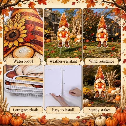 3 Pcs Fall Yard Decoration Autumn Gnome Yard Sign Stakes Outdoor Lawn Decor - Image 3