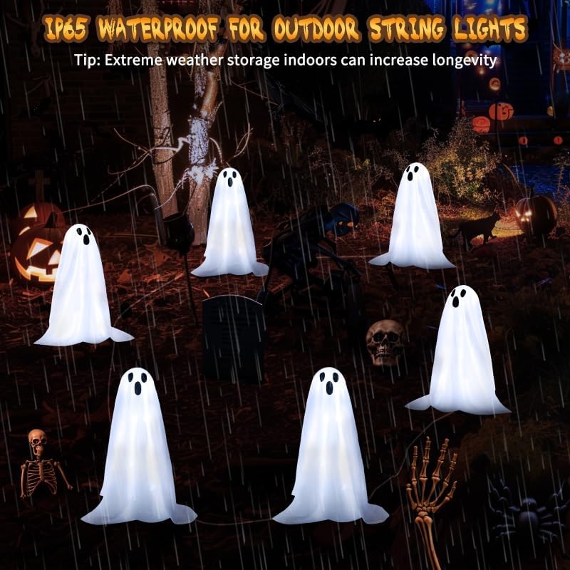 Halloween Decorations, 6 Pack Solar Ghost String Stake Lights 12.8 FT - Image 5